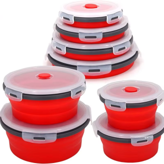 Silicone Folding Lunch Box with Lid – Portable Collapsible Bowl for Camping, Picnic, and Food Storage