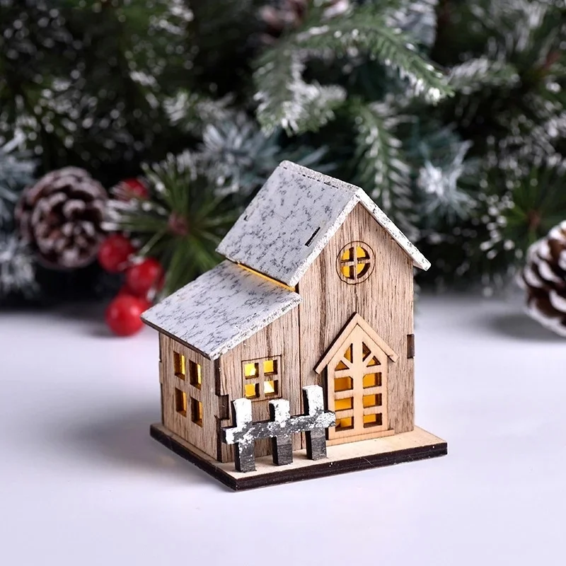 Christmas led wooden house light – luminous cabin decor for home & tree 3