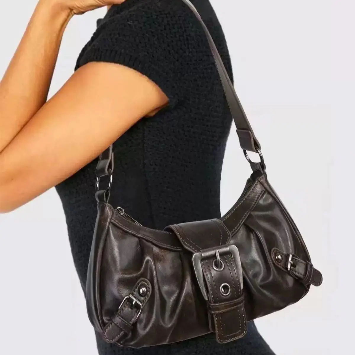 Retro Y2K Underarm Shoulder Bag – Vintage PU Leather Hobo 1