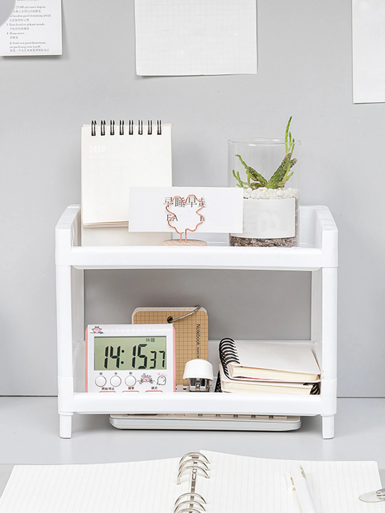 Double layer desktop storage rack – white organizer for desk & vanity 2