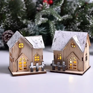 Christmas led wooden house light – luminous cabin decor for home & tree 1