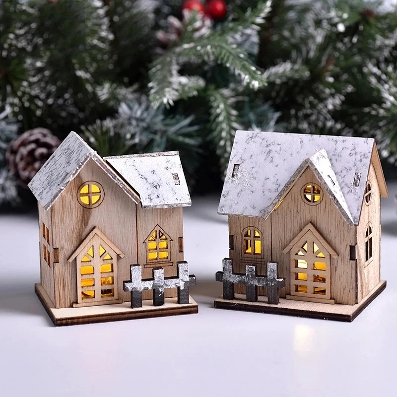 Christmas led wooden house light – luminous cabin decor for home & tree 1
