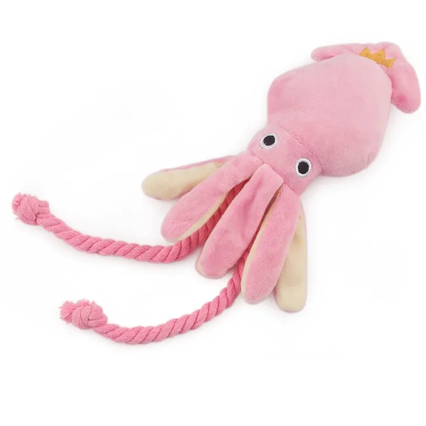 Pink Squid Plush Squeaky Dog Toy with Rope – Chew & Teeth Cleaning Toy 1