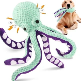 Plush octopus squeaky dog toy for interactive play and boredom relief