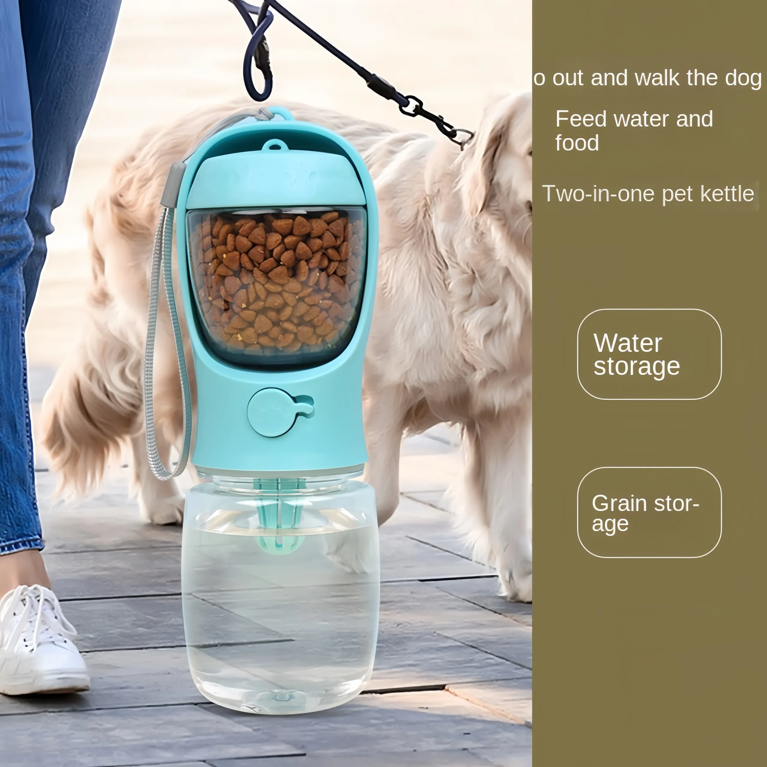 Portable dog and cat water bottle with food storage for travel 1