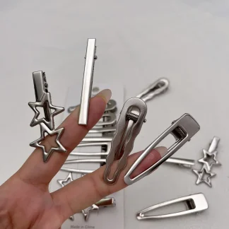 Silver Metal Y2K Duckbill Hair Clips Set for Bangs & Styling 4