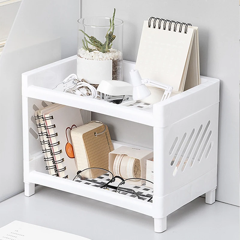 Double layer desktop storage rack – white organizer for desk & vanity 1