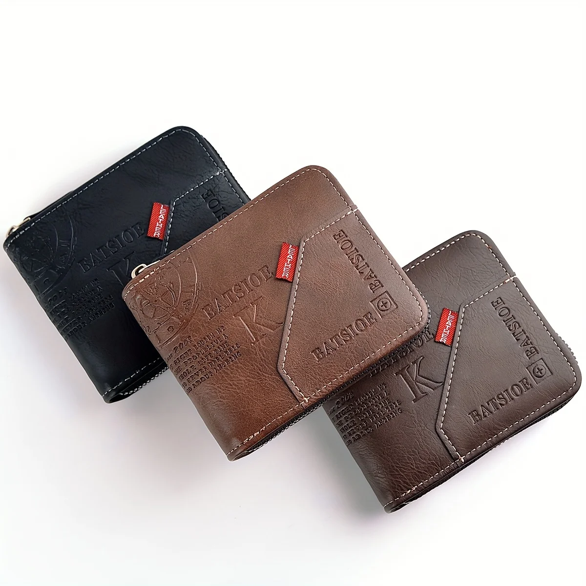 Men’s PU Leather Zipper Wallet – Compact Waxed Finish Coin & Card Holder 4