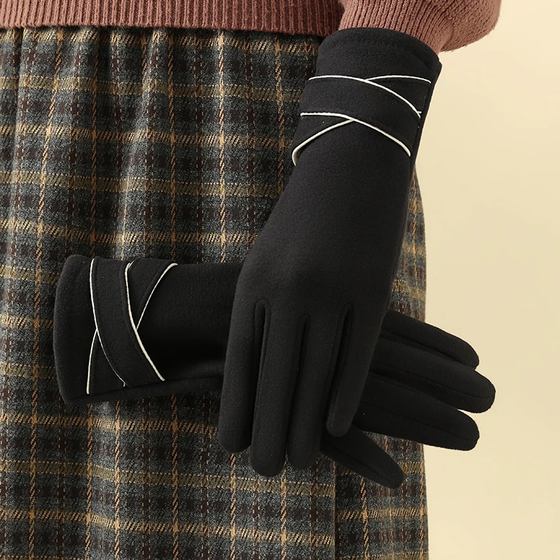 Women velvet lined winter gloves – warm windproof gloves for cycling & driving 2