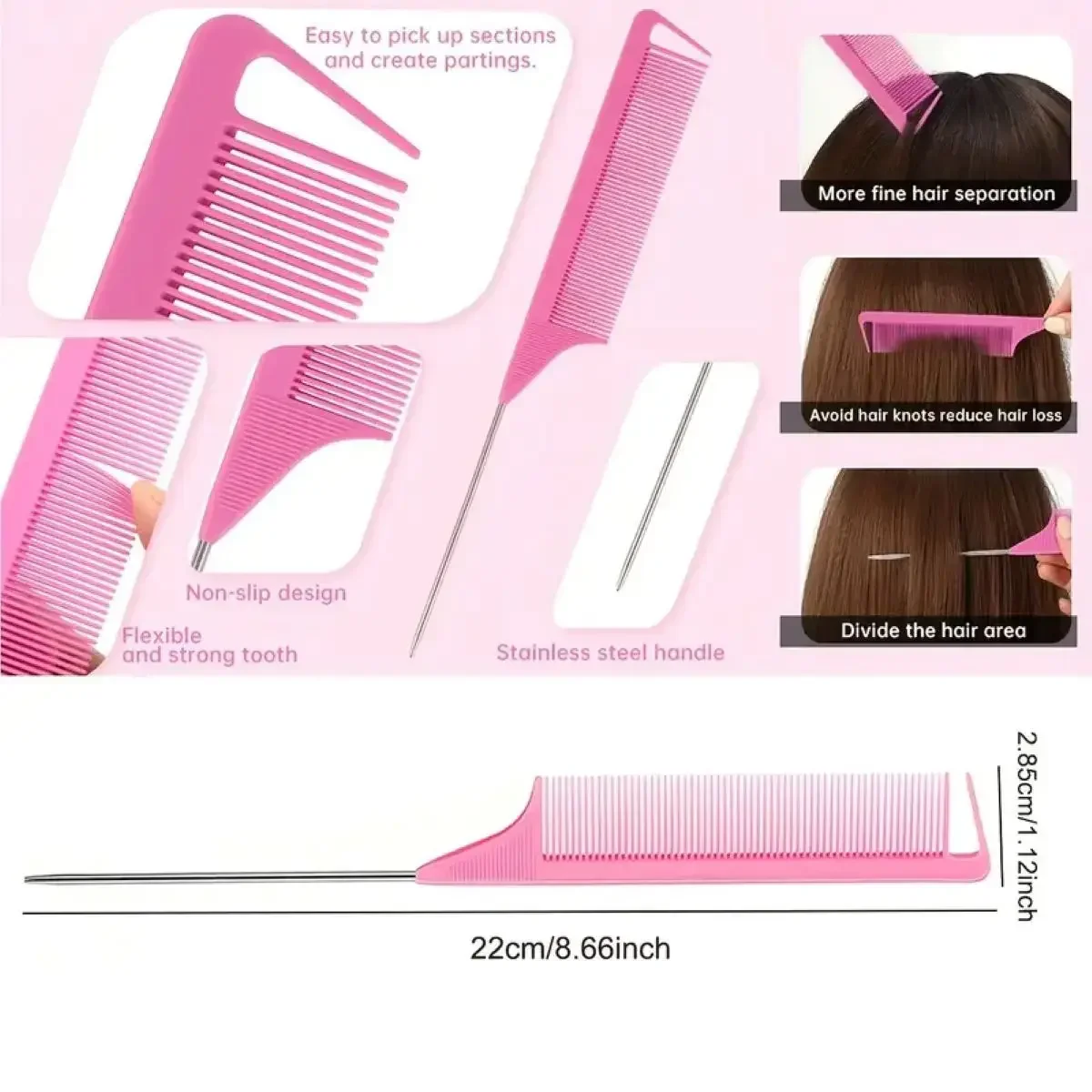 3PCS Hair Styling Comb Set (Edges, Teasing & Parting) 3