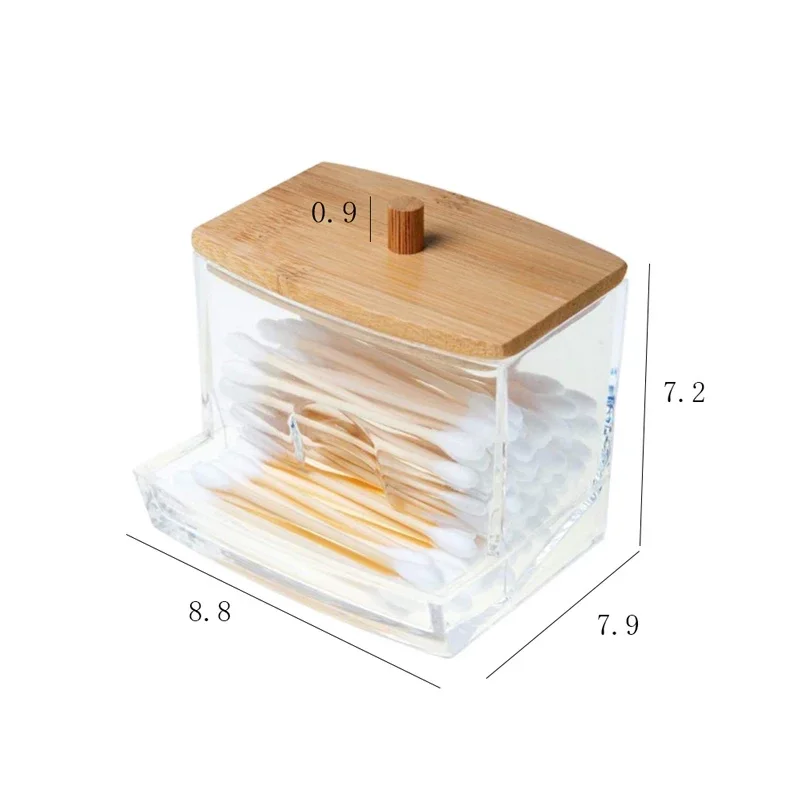 Clear cotton swab storage box – square organizer with bamboo lid 4
