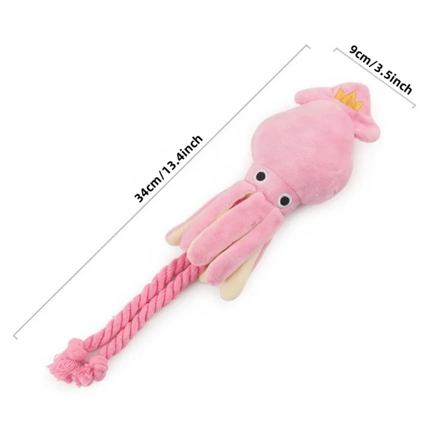 Pink Squid Plush Squeaky Dog Toy with Rope – Chew & Teeth Cleaning Toy 6