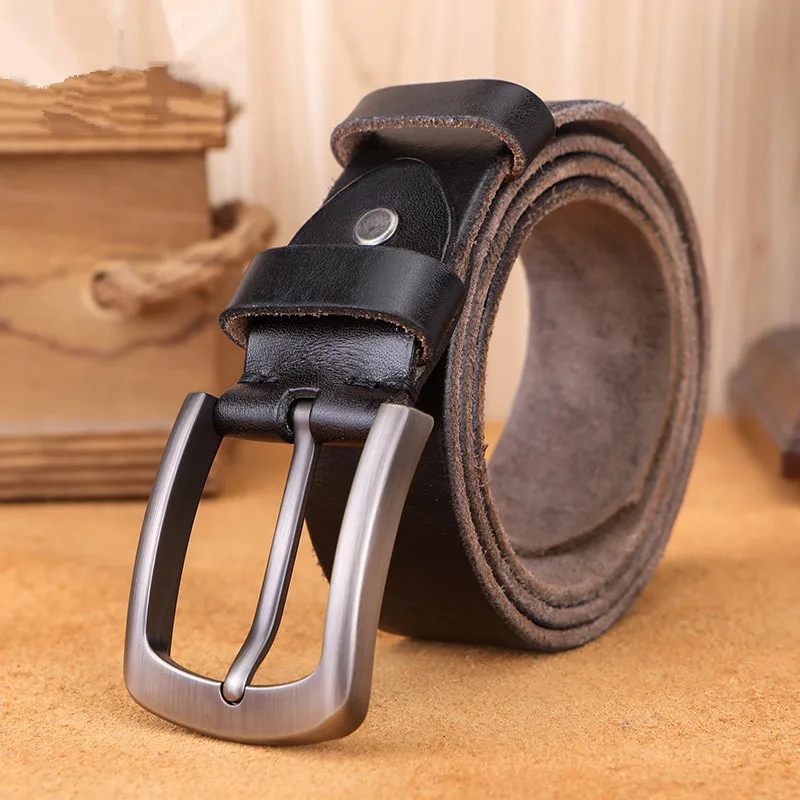 Unisex Genuine Cowhide Leather Belt with Metal Buckle – Classic Jeans Belt 3