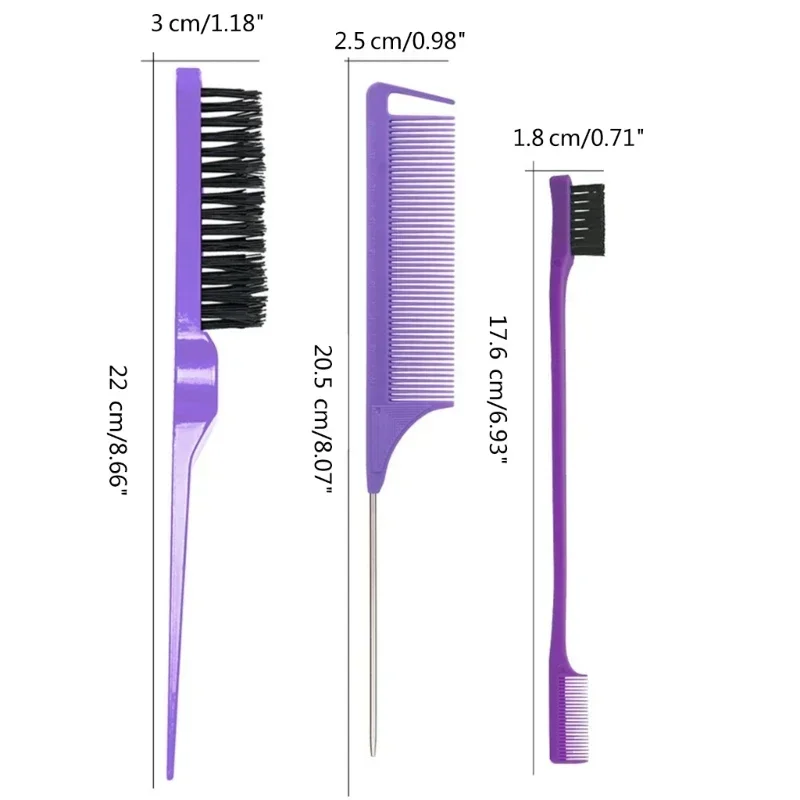 3PCS Hair Styling Comb Set (Edges, Teasing & Parting) 4