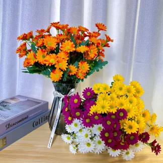 Artificial sunflower & daisy bouquet – 21 head chamomile flowers for home & events 1