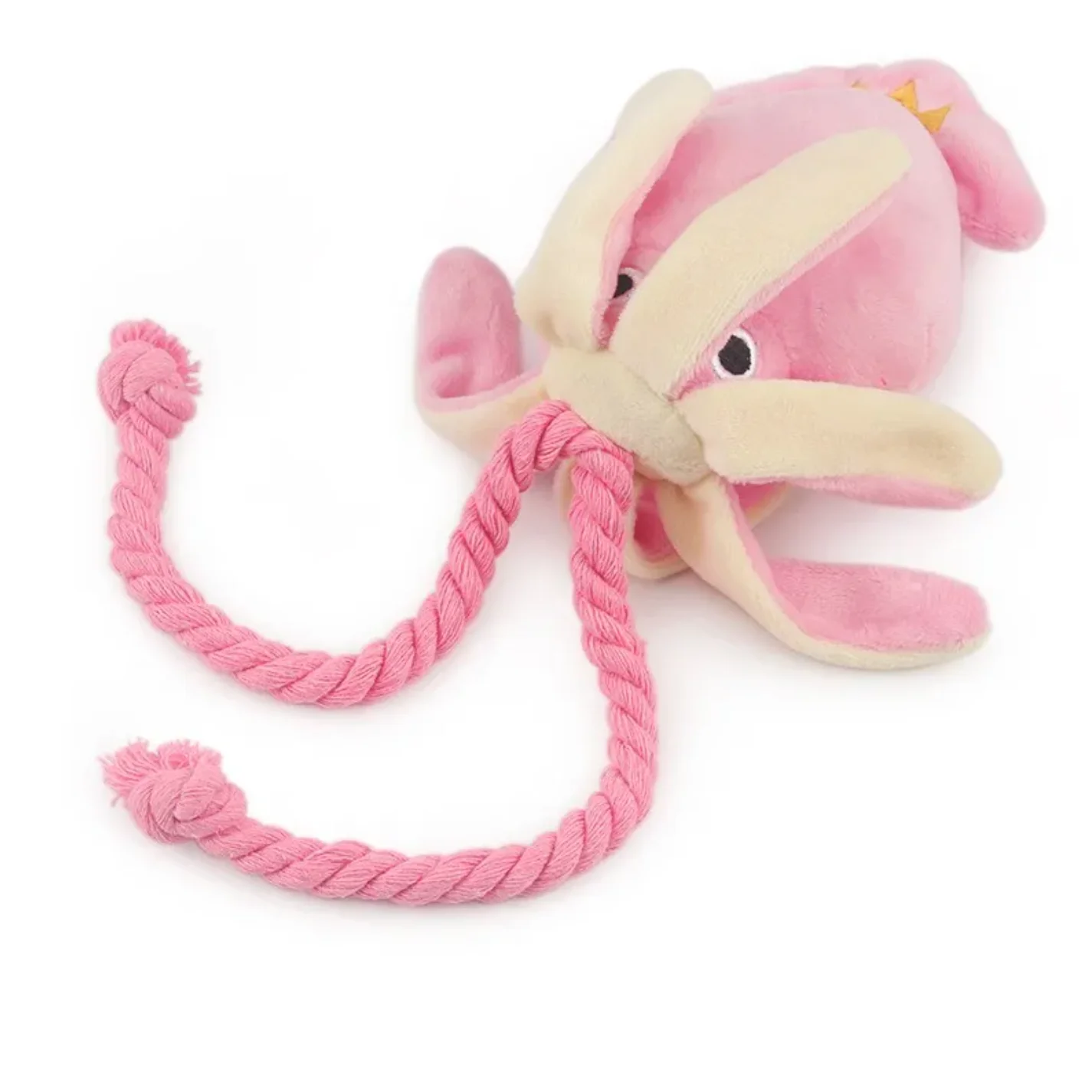 Pink Squid Plush Squeaky Dog Toy with Rope – Chew & Teeth Cleaning Toy 5