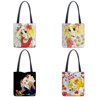 Cute Candy Print Linen Tote Bag – Casual Shoulder Shopping Bag 1