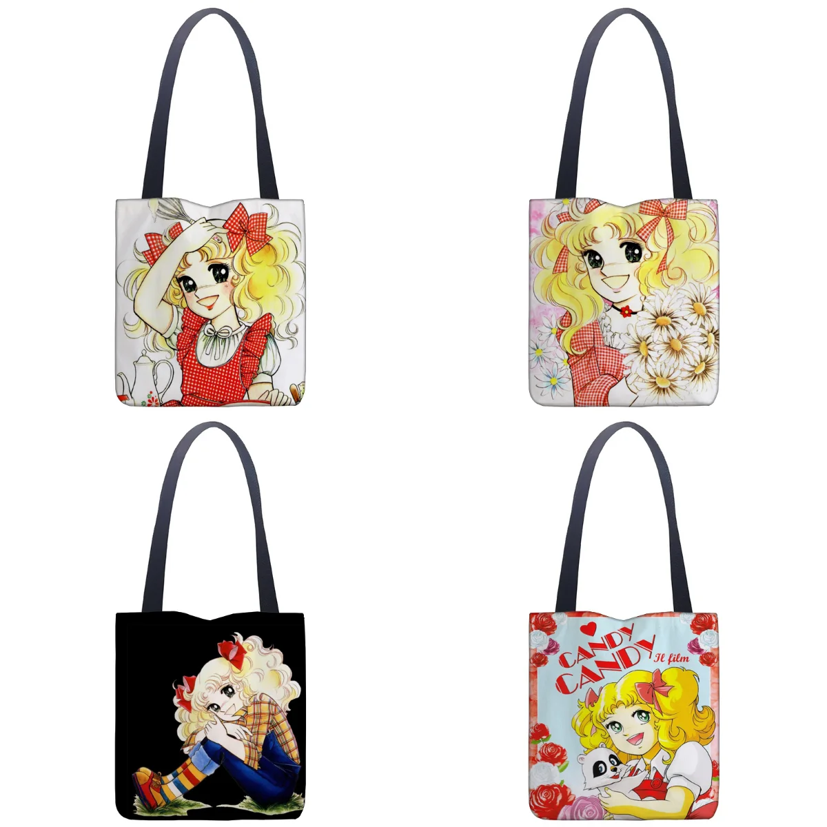 Cute Candy Print Linen Tote Bag – Casual Shoulder Shopping Bag 1