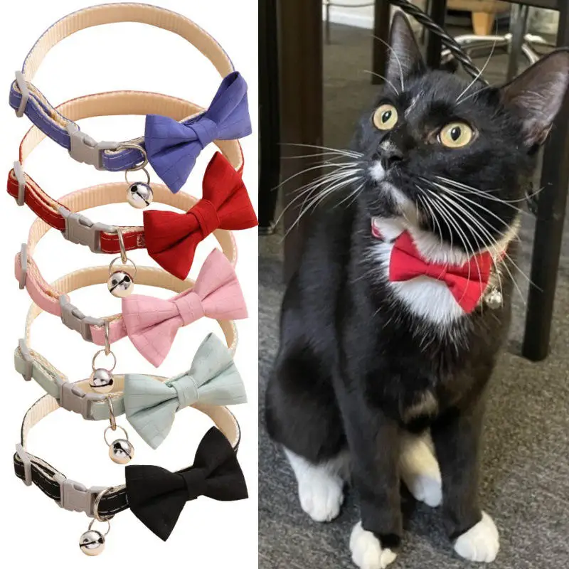 Cute Bowtie Pet Collar with Bell – Adjustable Safety Collar for Cats & Small Dogs 1