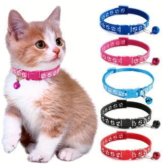 Cute adjustable cat collar with bell colorful patterned design 1
