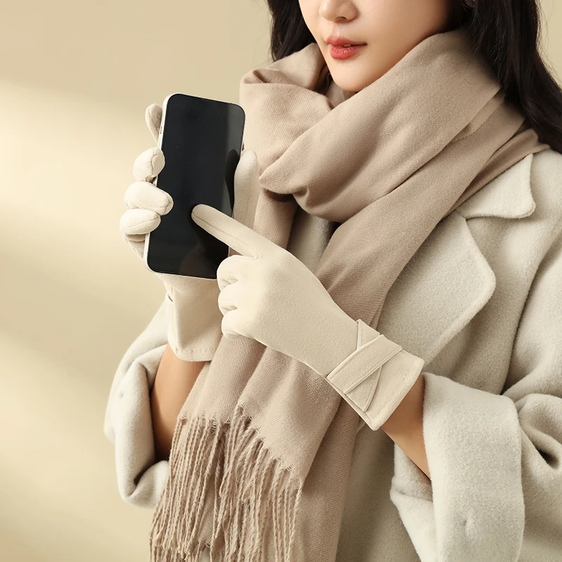 Women velvet lined winter gloves – warm windproof gloves for cycling & driving 4