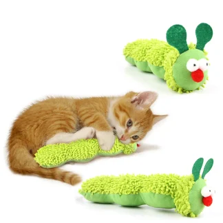 Caterpillar cat chew toy with catnip and silvervine for dental care 1