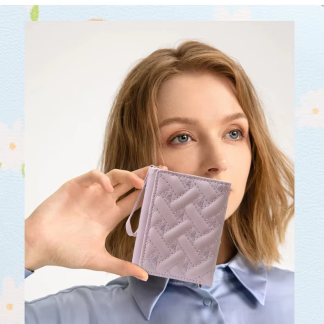 Women’s Short Embroidered Love Wallet – Zipper & Buckle Card Purse