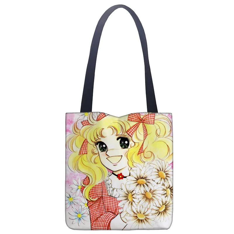 Cute Candy Print Linen Tote Bag – Casual Shoulder Shopping Bag 4