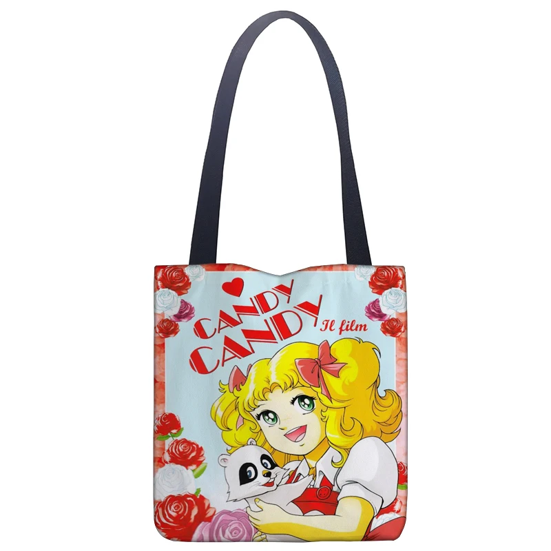 Cute Candy Print Linen Tote Bag – Casual Shoulder Shopping Bag 2