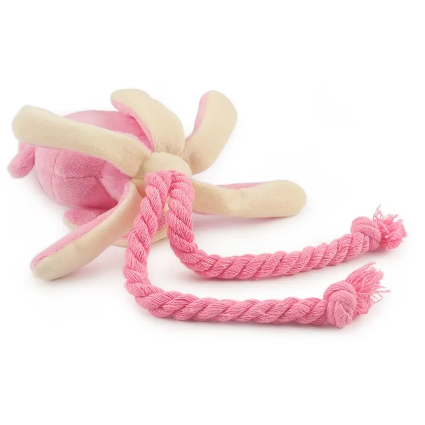 Pink Squid Plush Squeaky Dog Toy with Rope – Chew & Teeth Cleaning Toy 4