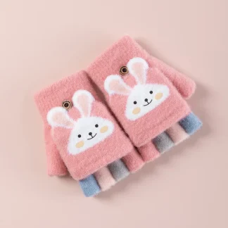 Kids Cartoon Bunny Winter Gloves – Flip Half-Finger Knitted Gloves 3