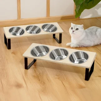 Tilted Elevated Cat Bowl Set (3 Stainless Bowls) – Raised Stand for Easier Feeding 5