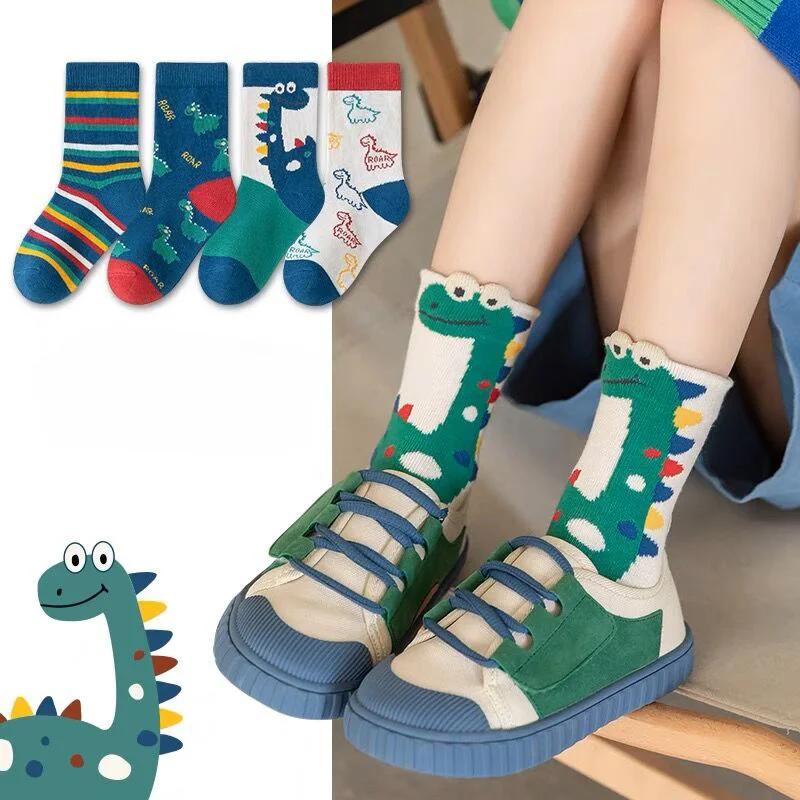 5-Pack Kids Dinosaur Socks – Soft Cotton Cartoon Socks for Boys & Girls 2