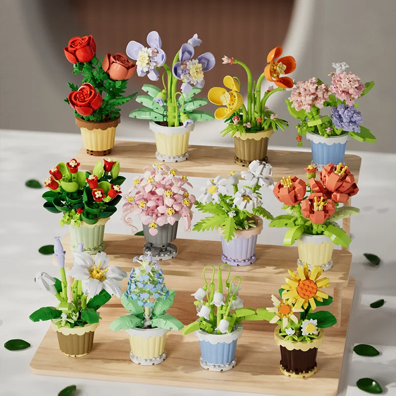 Mini potted flower building blocks set for creative display 1