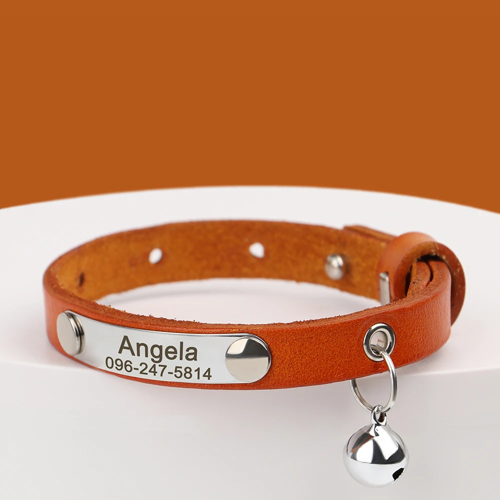 Personalized Leather Cat Collar with Name Engraving and Bell 4