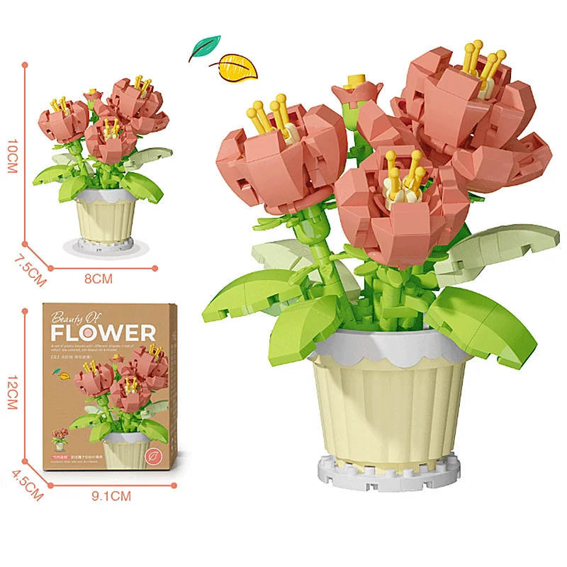 Mini potted flower building blocks set for creative display 3