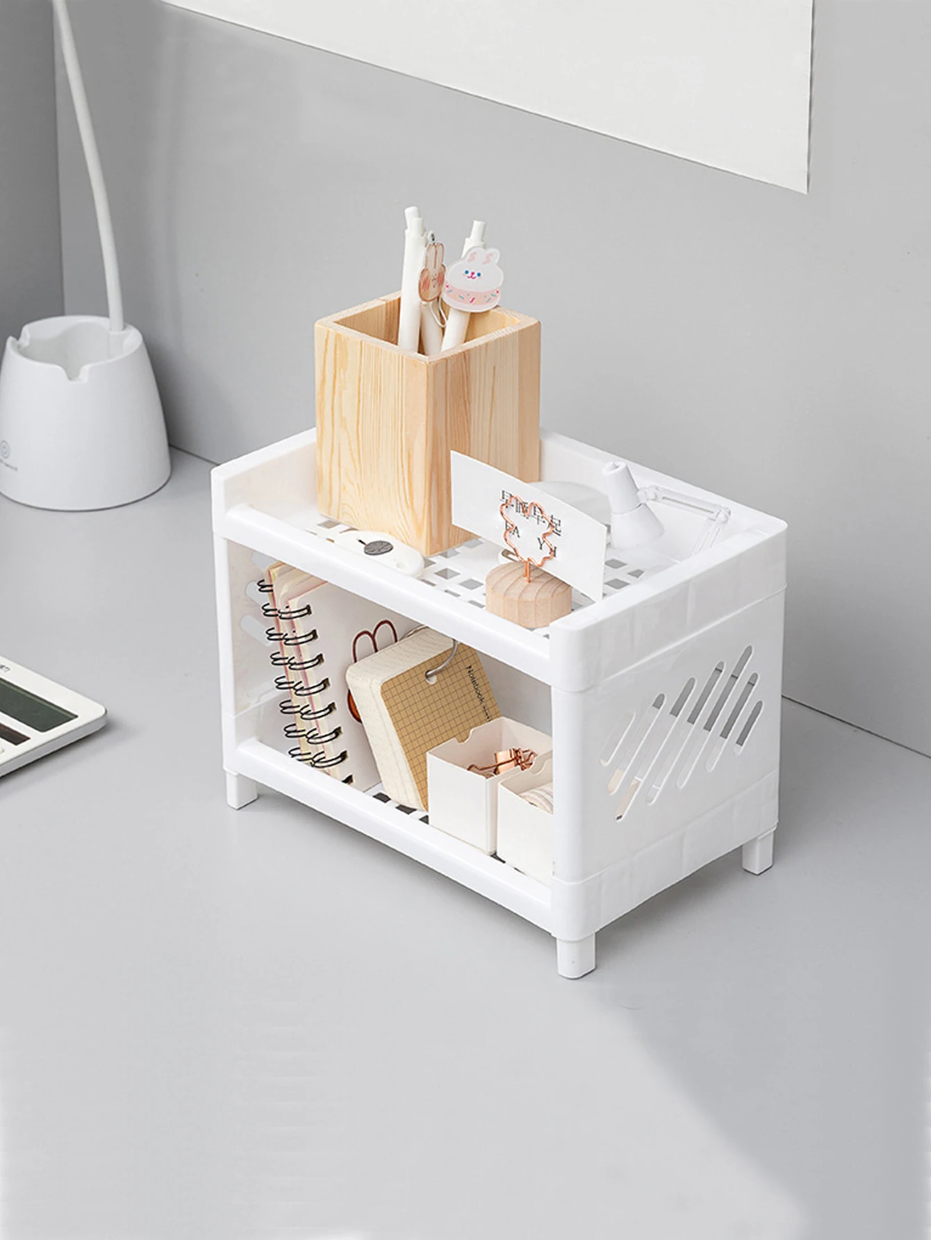 Double layer desktop storage rack – white organizer for desk & vanity 3