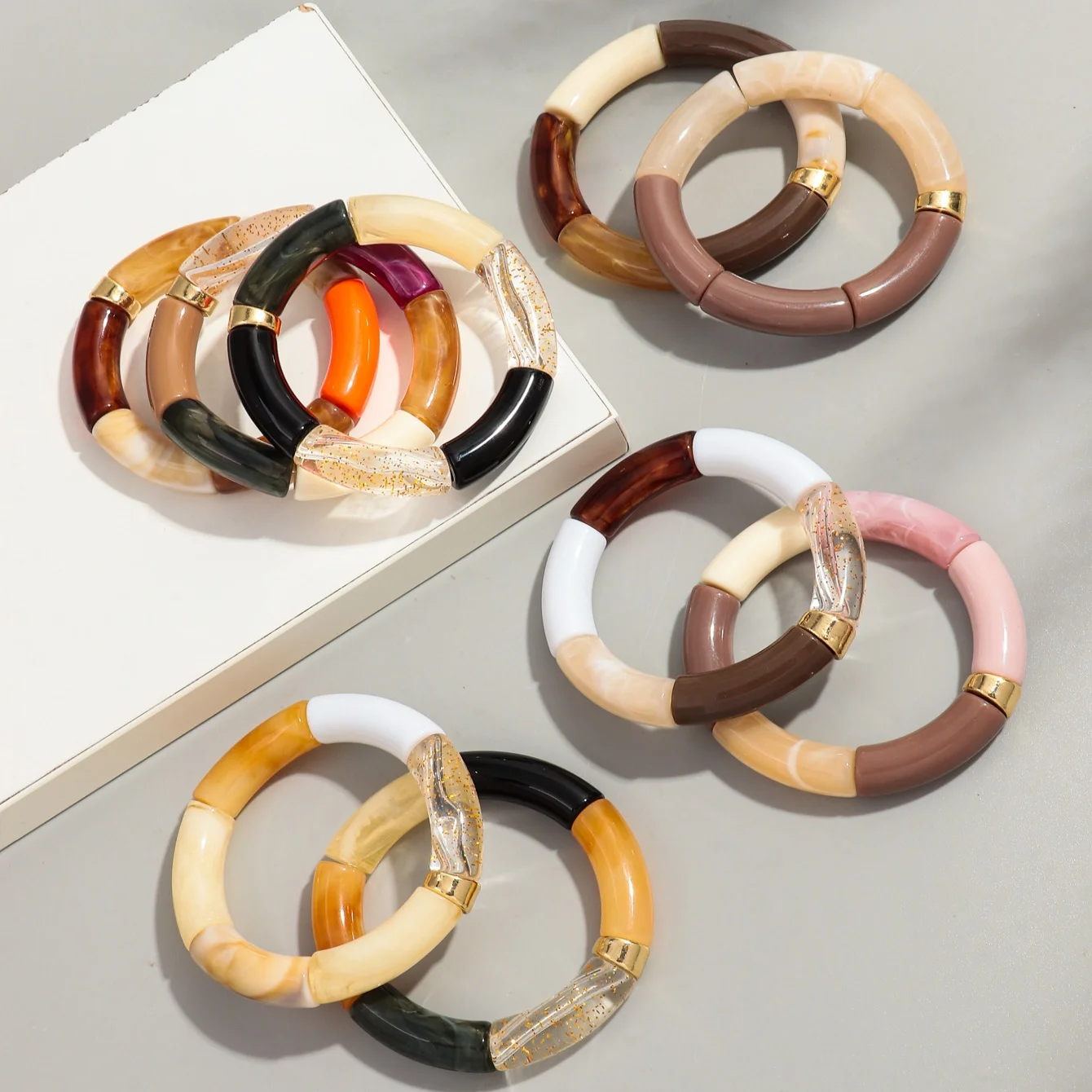 Soft Boho Chunky Acrylic Beaded Bracelet – Colorful Stretch Stackable Bangle 4