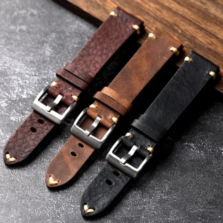 Handmade Genuine Leather Watchband for Men – Vintage Cowhide Strap 1