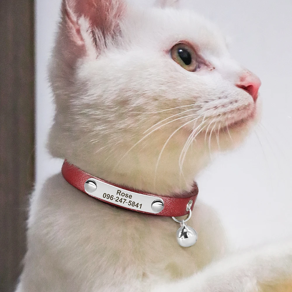Personalized Leather Cat Collar with Name Engraving and Bell 5