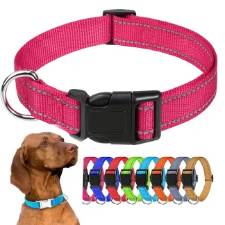 Adjustable nylon dog collar with buckle solid color everyday wear 1