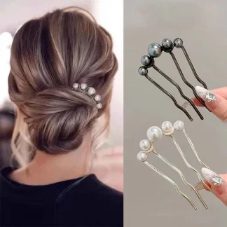 Korean U-Shaped Pearl Hair Pins – Elegant Vintage Metal Hair Fork Clips for Updos 1