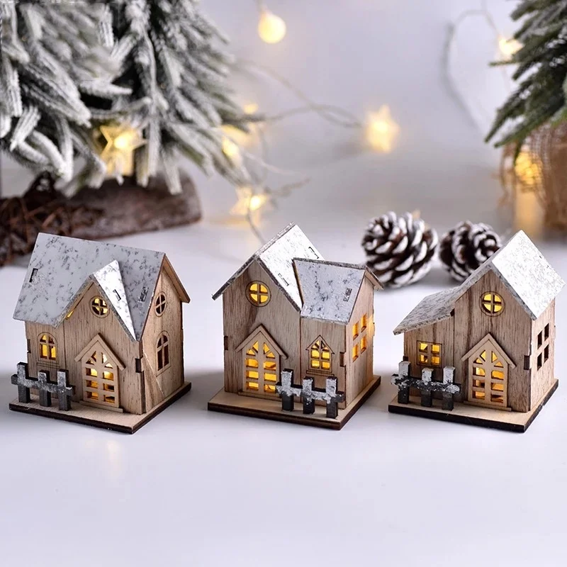 Christmas led wooden house light – luminous cabin decor for home & tree 5