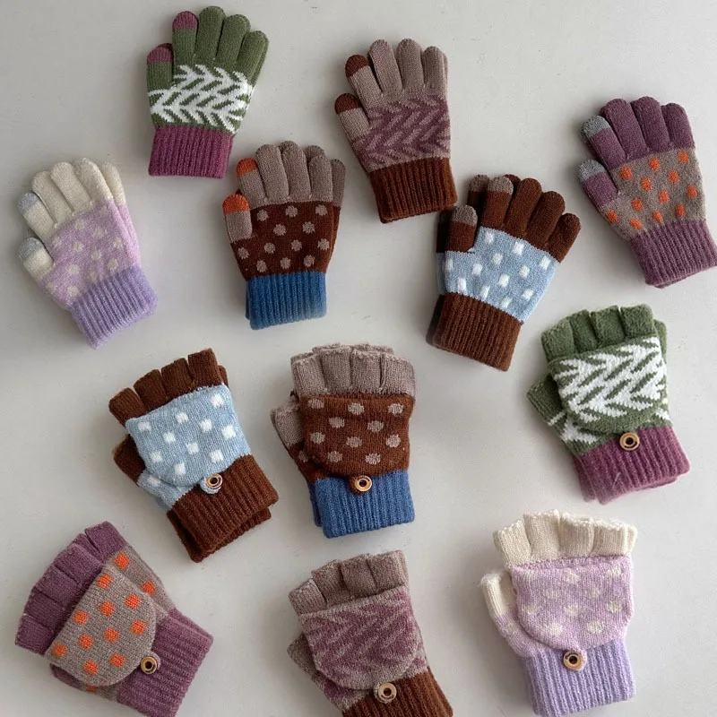 Kids Winter Knit Gloves – Soft Plush Full-Finger Gloves for Boys & Girls 1