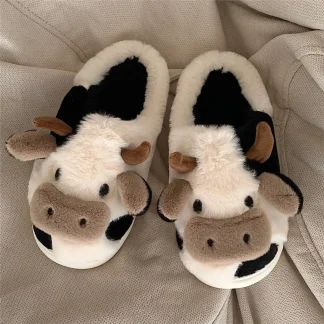 Winter Plush Cow Slippers for Couples – Warm Anti-Slip Cartoon Home Slippers 2