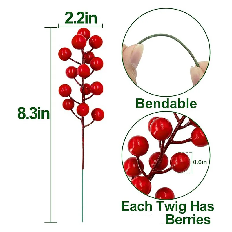 Artificial red berry stems set – 10 pcs christmas decor for trees & wreaths 6