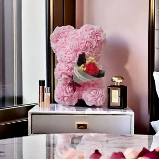 Foam rose teddy bear bouquet – decorative gift for weddings & special occasions 4