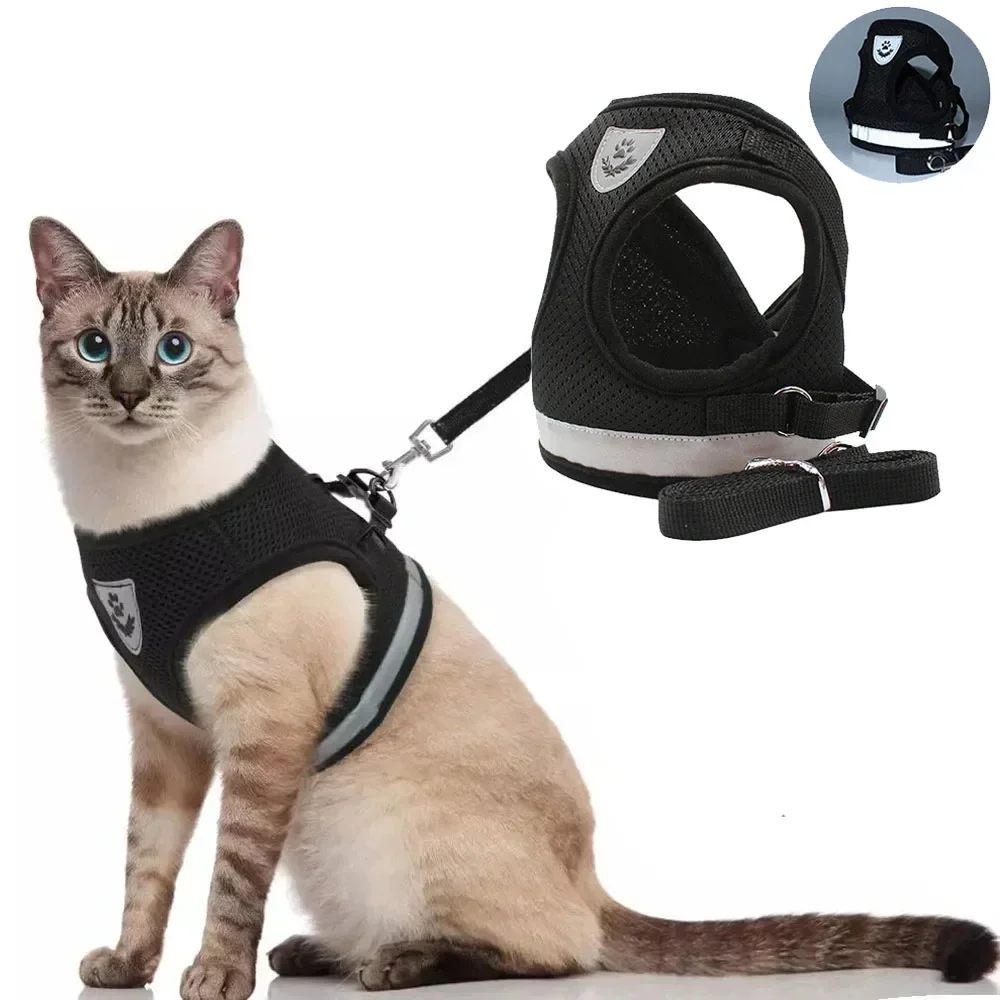 Adjustable reflective cat harness and leash set breathable escape resistant vest 1