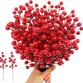 Artificial red berry stems set – 10 pcs christmas decor for trees & wreaths 1