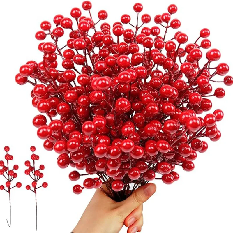 Artificial red berry stems set – 10 pcs christmas decor for trees & wreaths 1